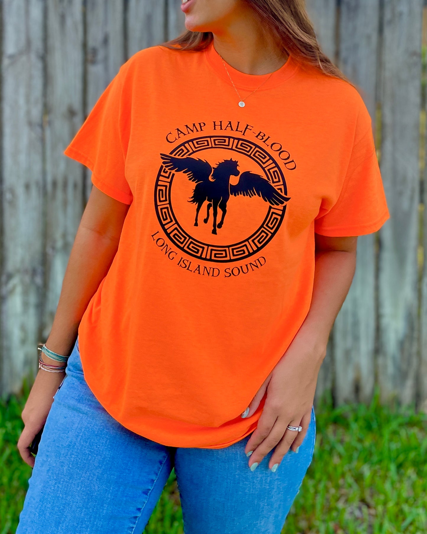 Camp Half-Blood - New Pegasus Design - Classic Fit T-Shirt UNISEX Orange PJO Percy Jackson Annabeth Chase Short Sleeves
