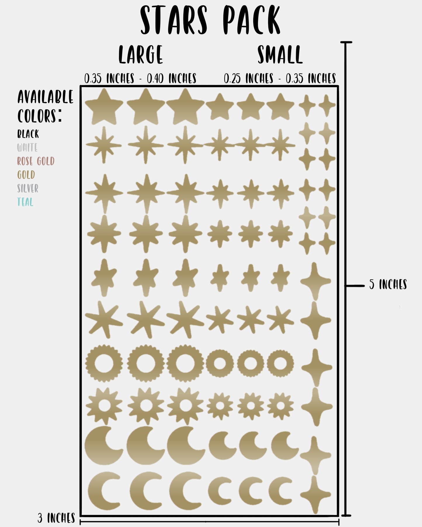 Stars Pack - Nail Decal Sticker Sheet Decals Sun Moon Sparkle Stars SMALL LARGE Single Sheet Handmade