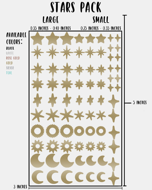 Stars Pack - Nail Decal Sticker Sheet Decals Sun Moon Sparkle Stars SMALL LARGE Single Sheet Handmade