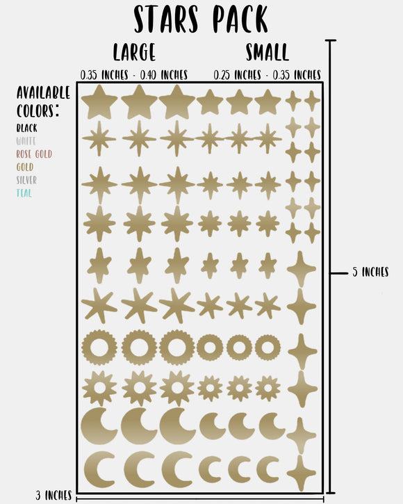 Stars Pack - Nail Decal Sticker Sheet Decals Sun Moon Sparkle Stars SMALL LARGE Single Sheet Handmade