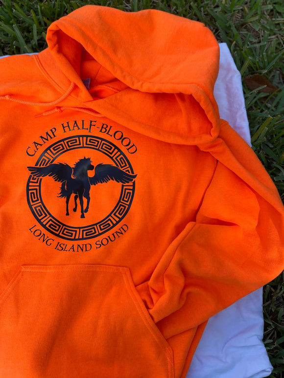 Camp Half-Blood Hoodie - New Pegasus Design - Classic Fit Pullover Hooded Sweatshirt Unisex Orange PJO Percy Jackson Annabeth Chase Long Sleeves