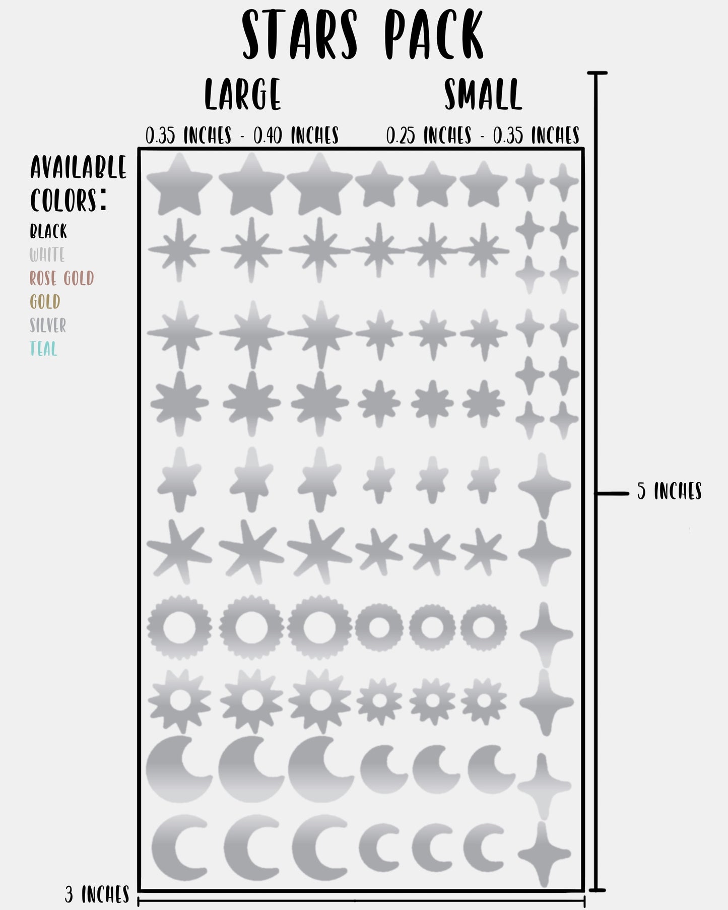 Stars Pack - Nail Decal Sticker Sheet Decals Sun Moon Sparkle Stars SMALL LARGE Single Sheet Handmade
