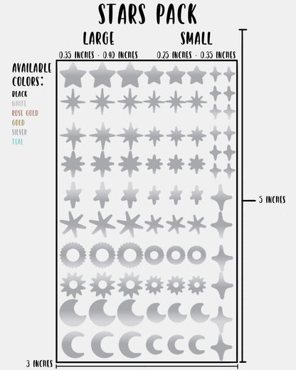 Stars Pack - Nail Decal Sticker Sheet Decals Sun Moon Sparkle Stars SMALL LARGE Single Sheet Handmade