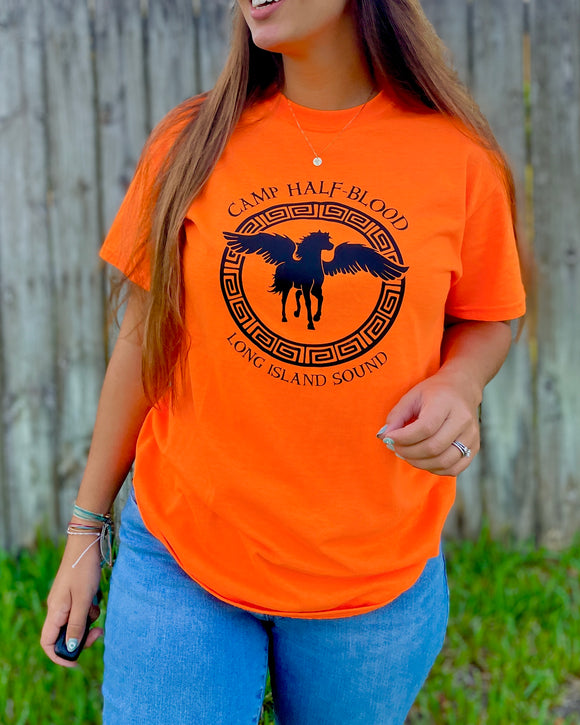 Camp Half-Blood - New Pegasus Design - Classic Fit T-Shirt UNISEX Orange PJO Percy Jackson Annabeth Chase Short Sleeves