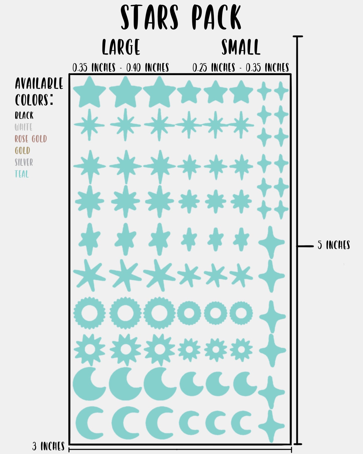 Stars Pack - Nail Decal Sticker Sheet Decals Sun Moon Sparkle Stars SMALL LARGE Single Sheet Handmade