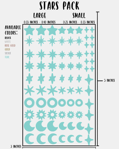 Stars Pack - Nail Decal Sticker Sheet Decals Sun Moon Sparkle Stars SMALL LARGE Single Sheet Handmade
