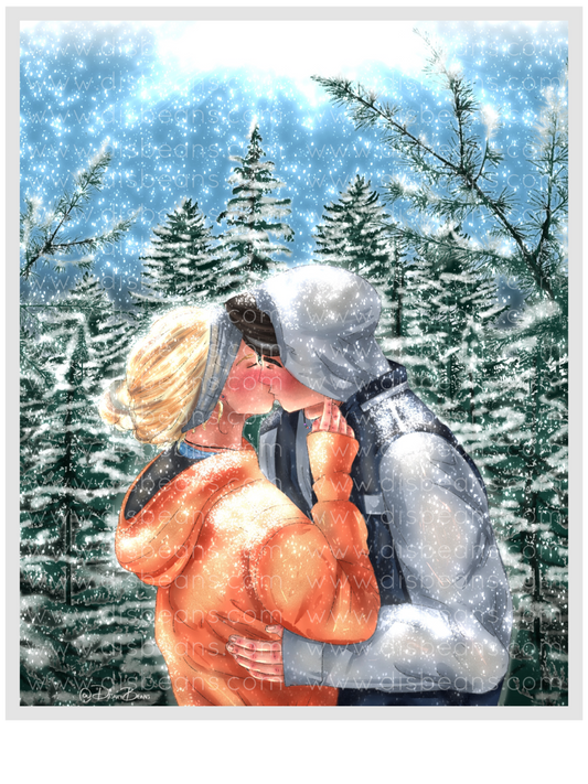 Percabeth Winter Love Kiss Elija una impresión de tamaño de tarjeta o una pequeña pegatina brillante Retrato de Percy Jackson PJO y los atletas olímpicos