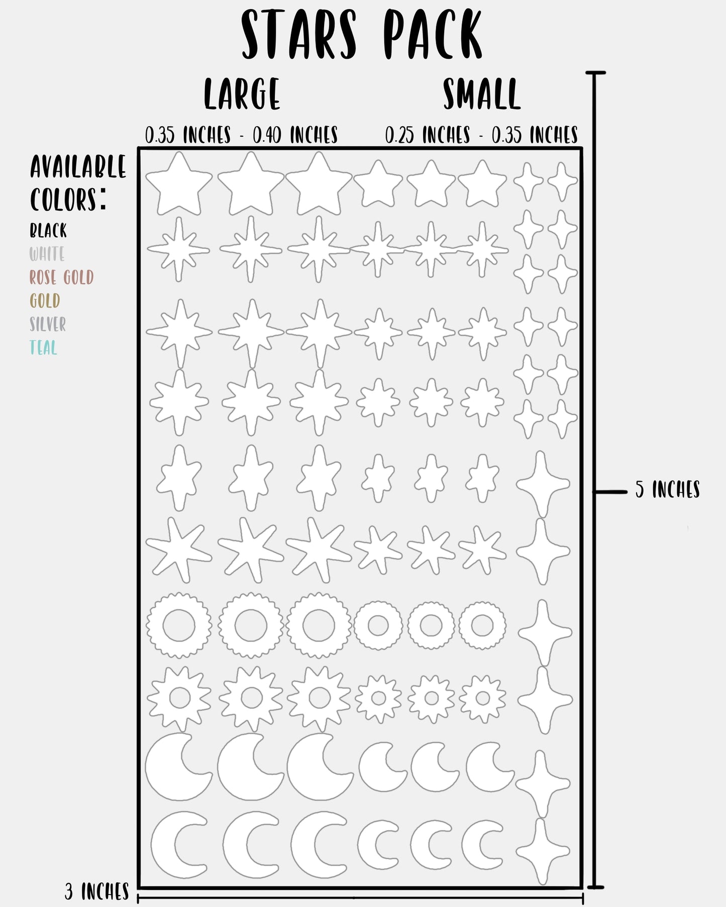 Stars Pack - Nail Decal Sticker Sheet Decals Sun Moon Sparkle Stars SMALL LARGE Single Sheet Handmade