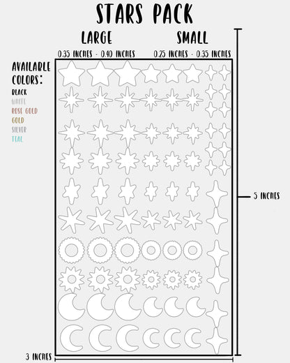 Stars Pack - Nail Decal Sticker Sheet Decals Sun Moon Sparkle Stars SMALL LARGE Single Sheet Handmade