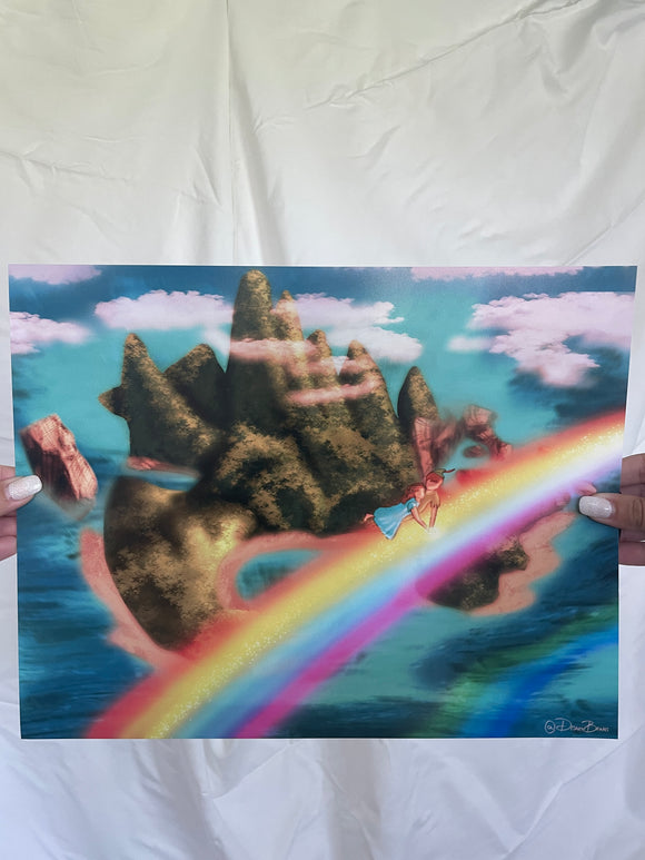 SAMPLE SALE - Art Print Magic Neverland Island Rainbow (professional print XL 11x14)