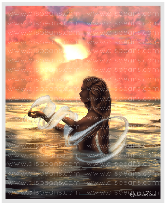 Katara Waterbending Beach Sunset Water Glow Choose Card-Size Print or Small Glossy Sticker Portrait Zuko Katara ATLA Avatar the Last Airbender