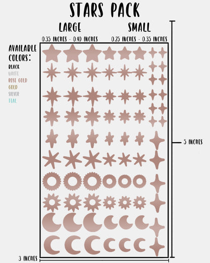 Stars Pack - Nail Decal Sticker Sheet Decals Sun Moon Sparkle Stars SMALL LARGE Single Sheet Handmade