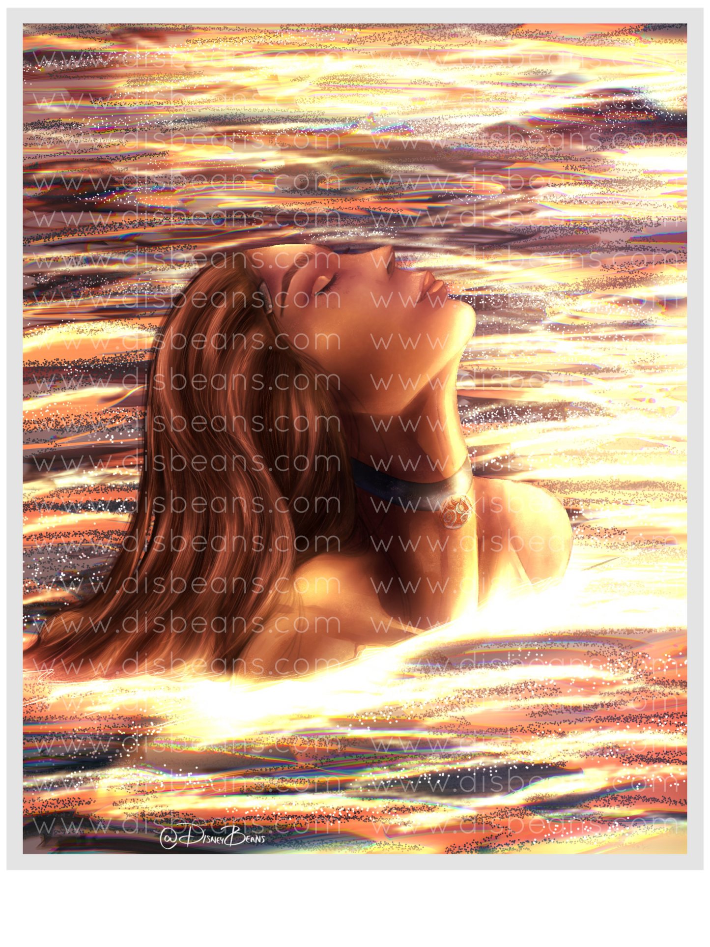 Katara Water Glow Fire Beach Sunset Ocean Choose Card-Size Print or Small Glossy Sticker Portrait Zuko Katara ATLA Avatar the Last Airbender