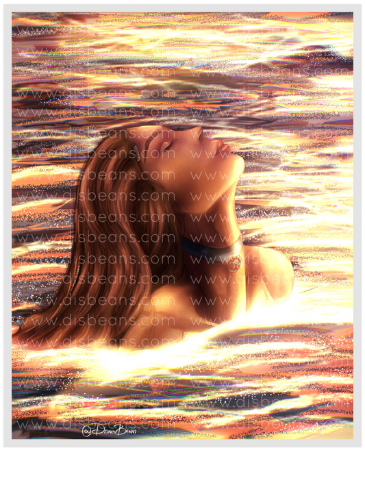 Katara Water Glow Fire Beach Sunset Ocean Choose Card-Size Print or Small Glossy Sticker Portrait Zuko Katara ATLA Avatar the Last Airbender
