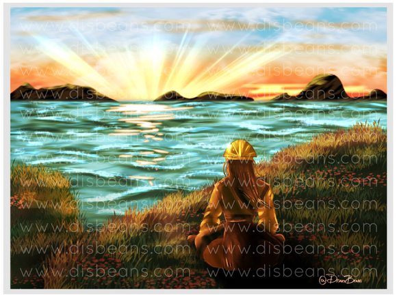 Avatar Kyoshi Meditate Sunset Choose Card-Size Print or Small Glossy Sticker Landscape ATLA Avatar the Last Airbender